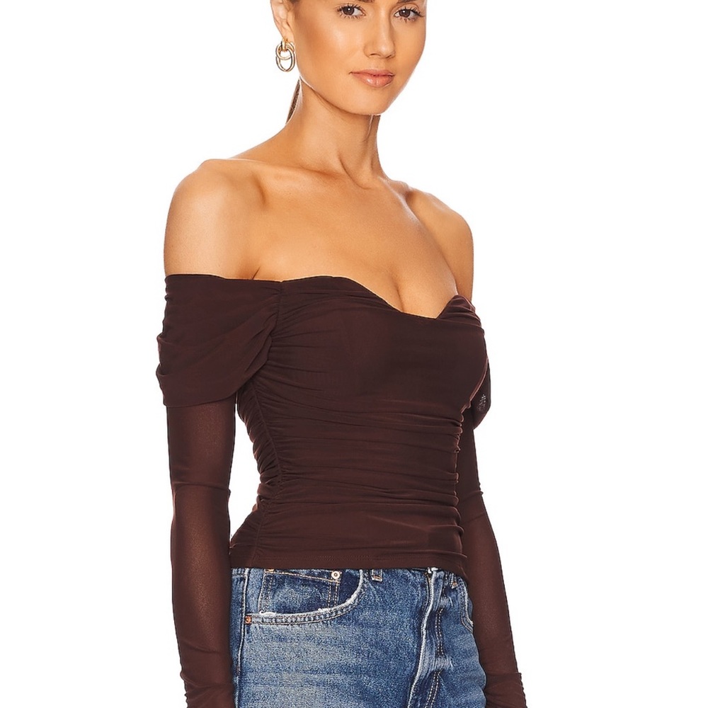 MAJORELLE Off-Shoulder Brown Top